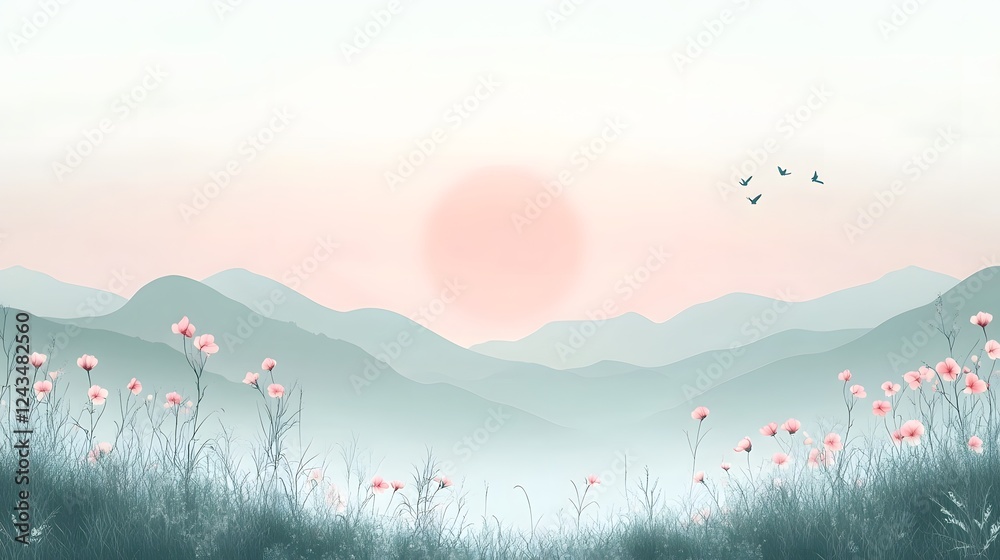 Poster minimal and plain background with a soft gradient and subtle airy tones creating a tranquil dreamy a
