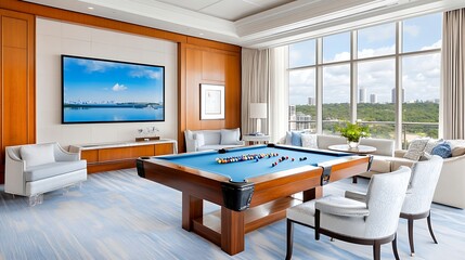 Playing pool in luxury suite