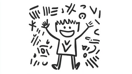 Happy Cartoon Character with Cheerful Expressions and Abstract Shapes