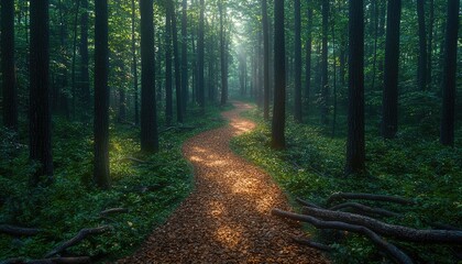 Fototapeta premium Sunlit Path Winding Through A Lush Green Forest