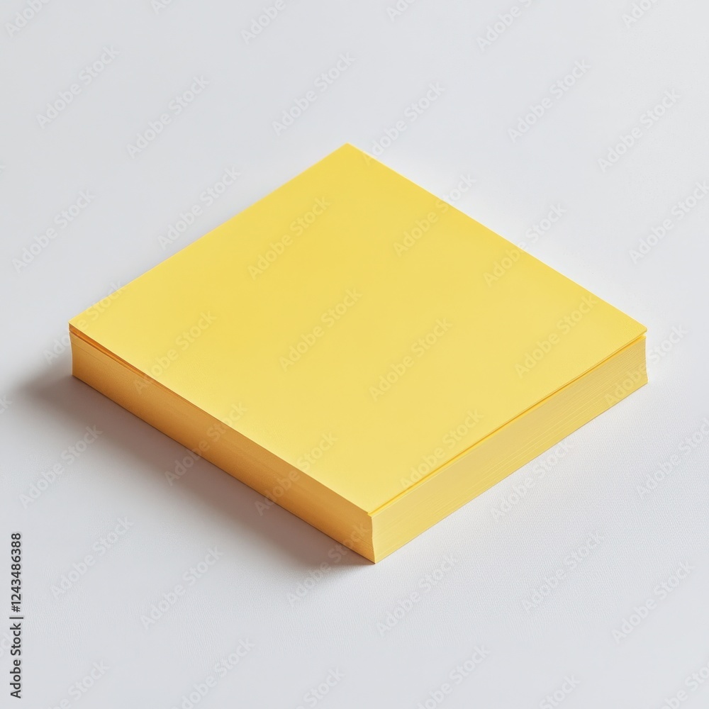 Poster bright yellow sticky note pad lying flat on a surface for organization and reminders