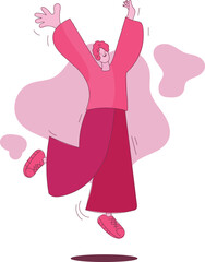 vector illustration of a girl is Joyful Jump 