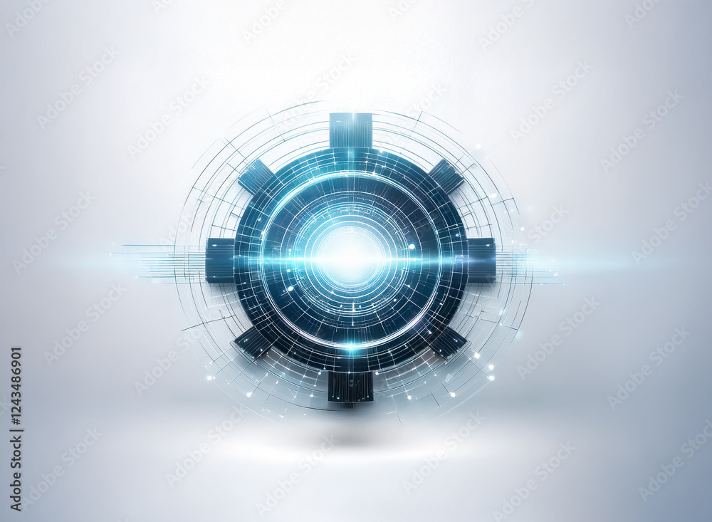 Poster futuristic abstract circle with geometric elements. glowing bright light emanates from the center, s