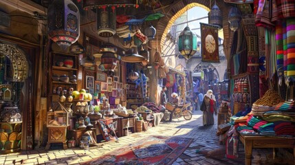 Obraz premium Exploring a Vibrant Moroccan Bazaar