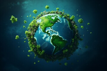 Fototapeta premium Vibrant green planet floating in a serene cosmic atmosphere. Generative AI