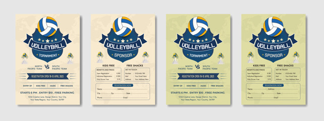 Volleyball camp posters, flyer with volleyball ball - template vector design