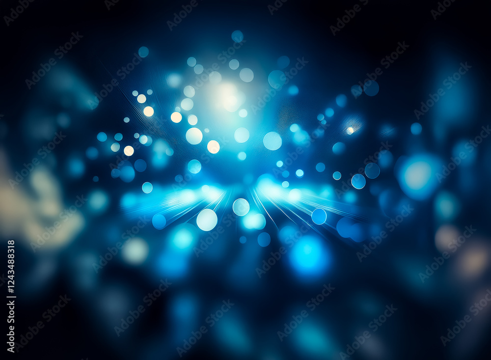Poster Abstract blurry background featuring soft bokeh lights in shades of blue and white.  Dreamy and ethereal visual effect with a gentle, out-of-focus aesthetic.