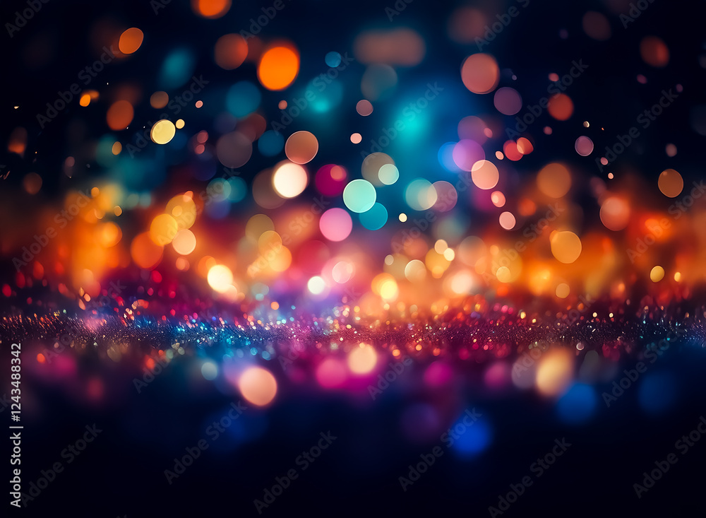 Poster vibrant bokeh lights create a festive and magical atmosphere. blurred orbs in warm and cool tones sp
