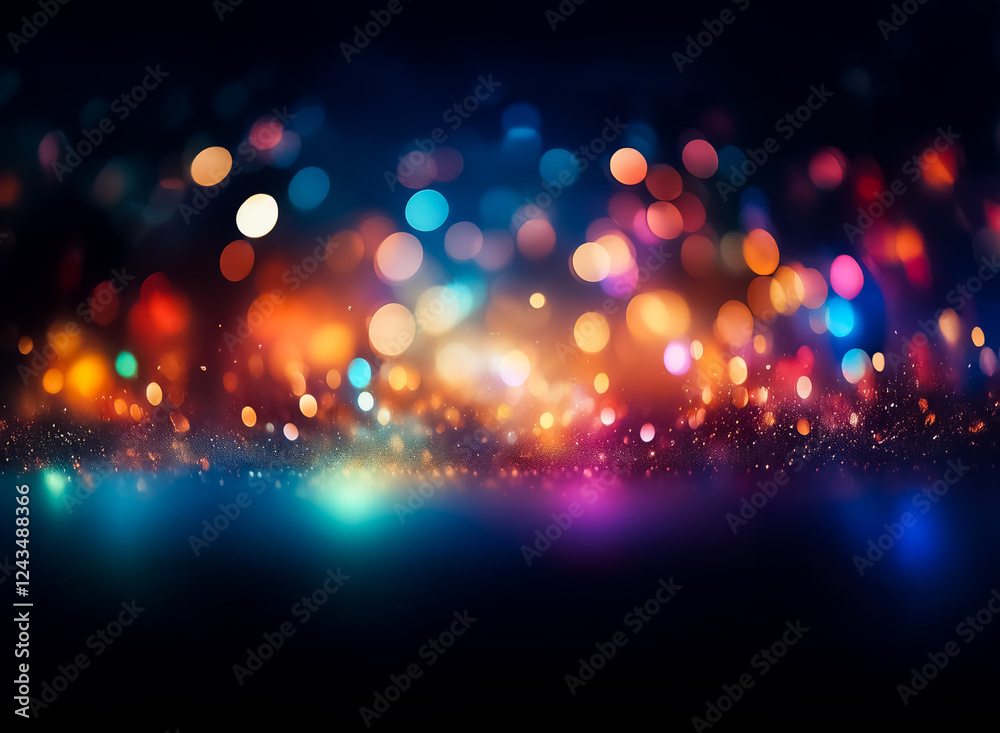 Poster Abstract image showcasing a vibrant bokeh effect with a variety of bright and colorful lights scattered against a dark backdrop.