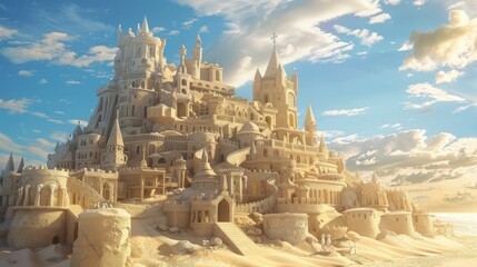Majestic Sandcastle City on a Sunny Beach