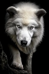 Obraz premium Majestic White Wolf With Intense Gaze Against Dark Background