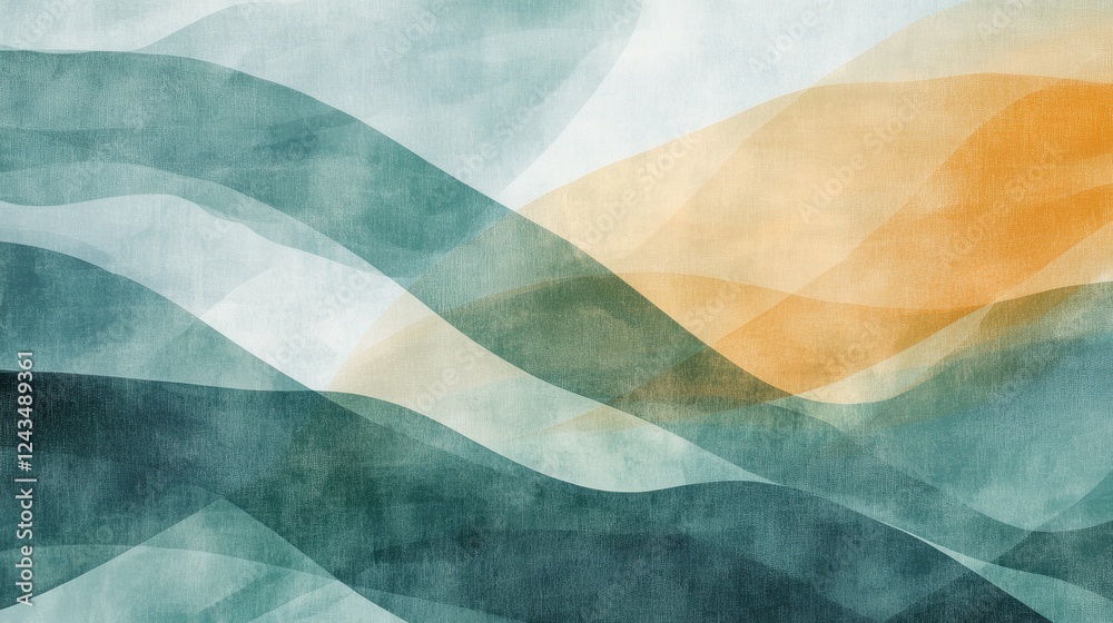 Aufkleber Soft pencil strokes create an abstract composition with flowing waves of color in shades of blue and orange