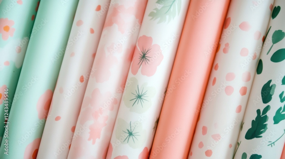 Aufkleber Soft pastel mint and coral patterns create a serene visual display for textiles and decor projects