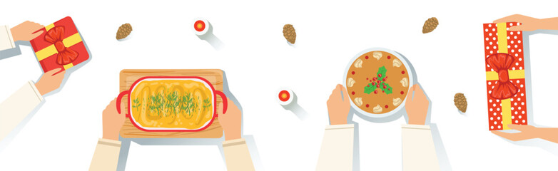 Festive Meal and Dish Cooking and Culinary Vector Set