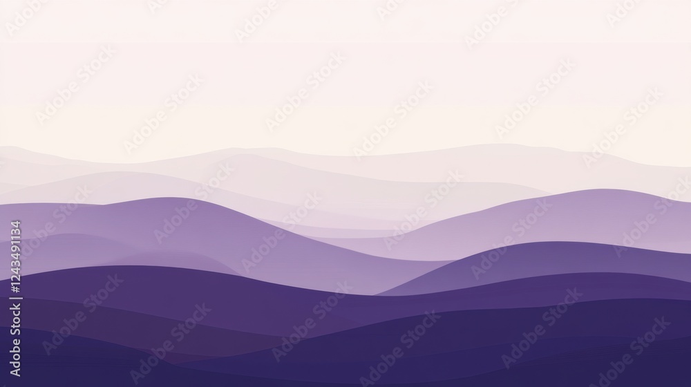 Poster minimalist gradient composition featuring soft purple hills under a tranquil sky at dusk