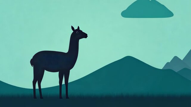 Llama Silhouette Against Minimalist Mountain Background in Pastel Colors Ideal for Calm and Serene Nature Themed Designs