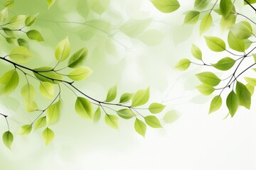 Obraz premium Lush green leaves dance gently in the soft light of a tranquil morning. Generative AI
