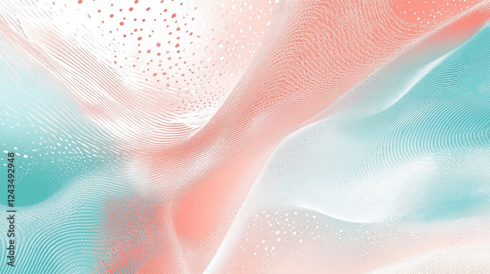Fototapete pastel coral and teal dashed patterns create a serene and elegant visual experience in a modern abst
