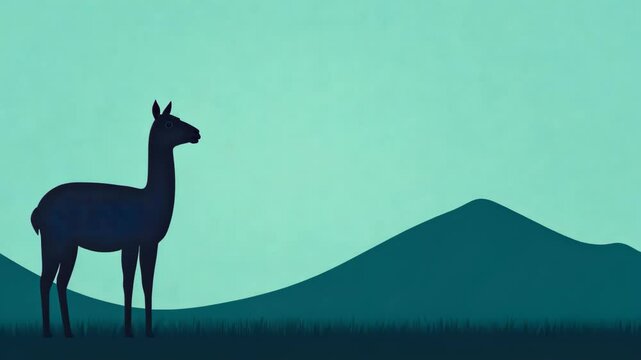 Llama Silhouette Against Minimalist Mountain Background in Pastel Colors Ideal for Calm and Serene Nature Themed Designs