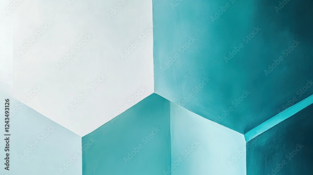 Poster elegant minimalist composition showcasing a blend of cool teal and white geometric shapes in a moder