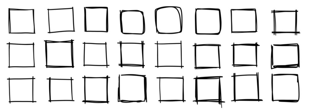Rectangle doodle frame speech bubble brush square, rectangle, text box template, Crayon chalkboard pencil simple style set.