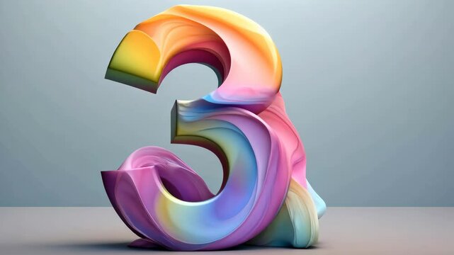 A stunning number three animates in vibrant colors surrounded by dynamic visual elements. This animation celebrates a third birthday with flair and creativity, perfect for joyful occasions