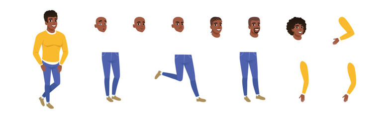 Man Character with Separate Body Parts Vector Set