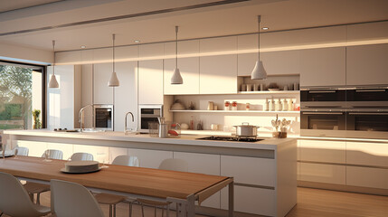Bright Modern Kitchen with Sunlight Streaming Through Large Window