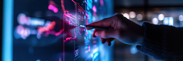 Hand Interacting with Interactive Data Visualization Screen