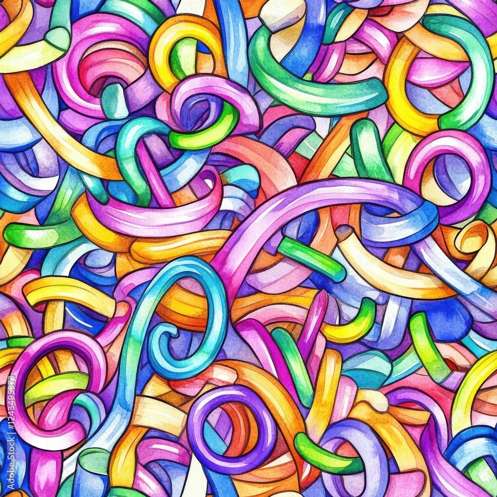 Aufkleber Intricate doodle cartoon drawing filled with colorful swirling lines and shapes creating a vibrant abstract composition
