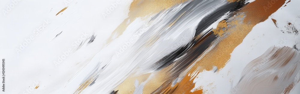 Poster Bright abstract design with vibrant brush strokes on a smooth white background creating a striking visual contrast and depth
