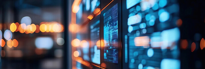 Digital Screens Displaying Data Streams