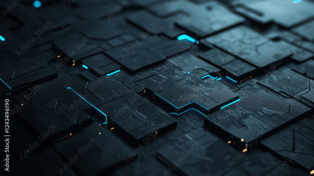 Poster minimal dark tone background with futuristic abstract glowing blue lines