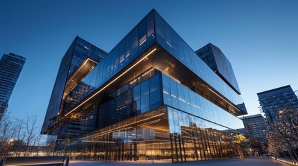 Fototapeta premium Glass mirrored high-rises under a clear sky