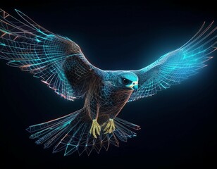 wireframe of a falcon bird in flight against a dark background concept of digital design and technological innovation