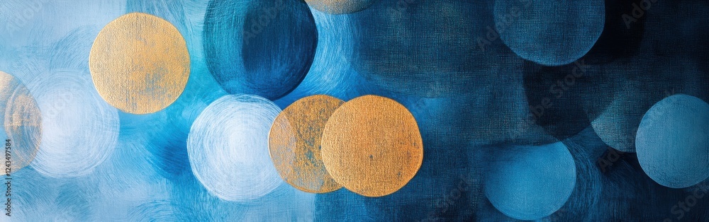 Poster Overlapping spots of pencil strokes create an abstract design with rich colors and textures in a modern art setting
