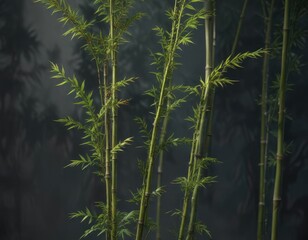 Naklejka premium Tall bamboo plant with long, sharp thorns and feathery plumes , forest, tall