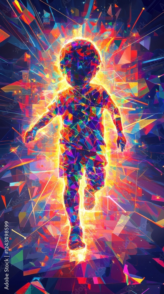 Leinwandbilder child glowing with vibrant colors while running through a burst of light in a playful and imaginativ
