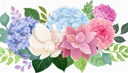 bouquet of flowers magnolia hydrangea carnation succulent simple floral design with pretty flower garden watercolor bouquet on white background