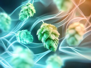 Abstract illustration of hops with colorful swirls. Alcoholic brewed beverage ingredient.