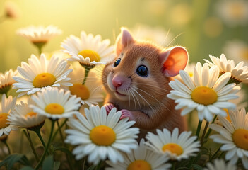 mouse in daisy flower