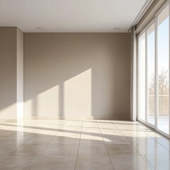 Fototapeta premium Spacious empty room with large windows and natural light in a modern setting