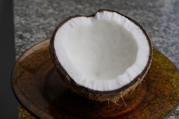 White coconut flesh (meat) of a coconut, (Cocos nucifera)  Fortaleza Ceará, Brazil.