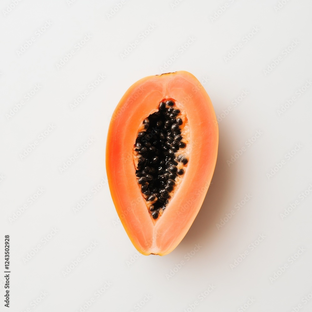 Aufkleber slice of vibrant orange papaya showcasing dark seeds and smooth texture on a light background