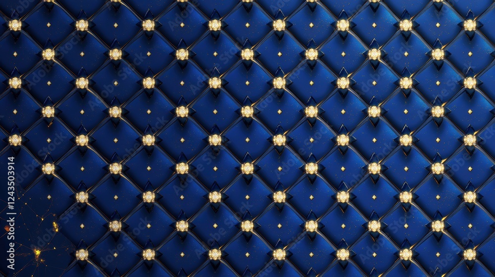 Poster shimmering blue and gold pattern with diamond shapes in a luxurious design for elegant decor