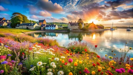 Fototapeta premium Ile aux Moines, Brittany, France: Dreamy Double Exposure Landscape