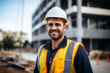 Smiling portrait of a young male Caucasian construction worker