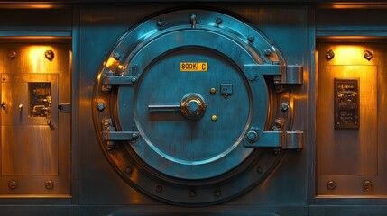 Industrial vault door in a secure facility with ambient lighting