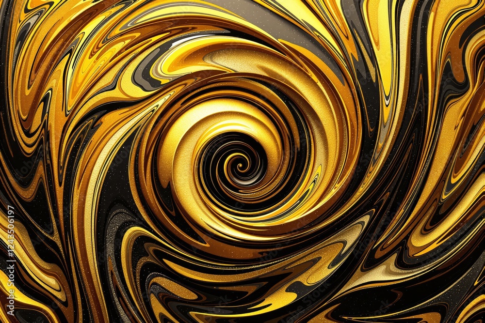 Poster Abstract golden swirl pattern with black background creating a vibrant light contrast.