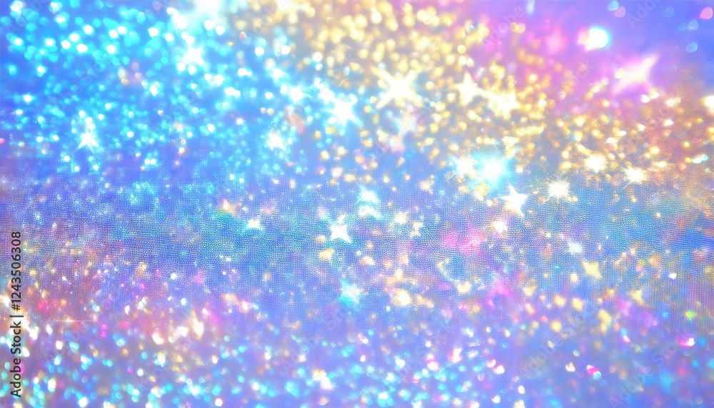 Aufkleber iridescent blue and pastel glitter background with sparkling light bokeh, shimmering holographic tex